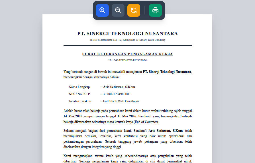 Surat Keterangan Kerja (Paklaring)