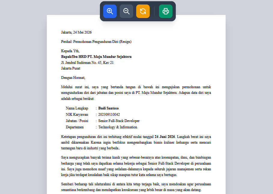 Surat Pengunduran Diri (Resign)
