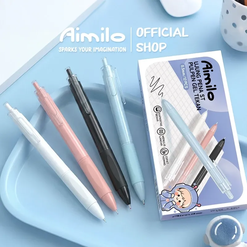 [READY] Aimilo Gel Pen Isi 12PCS Pulpen Gel Retractable 4 Warna 0.5mm