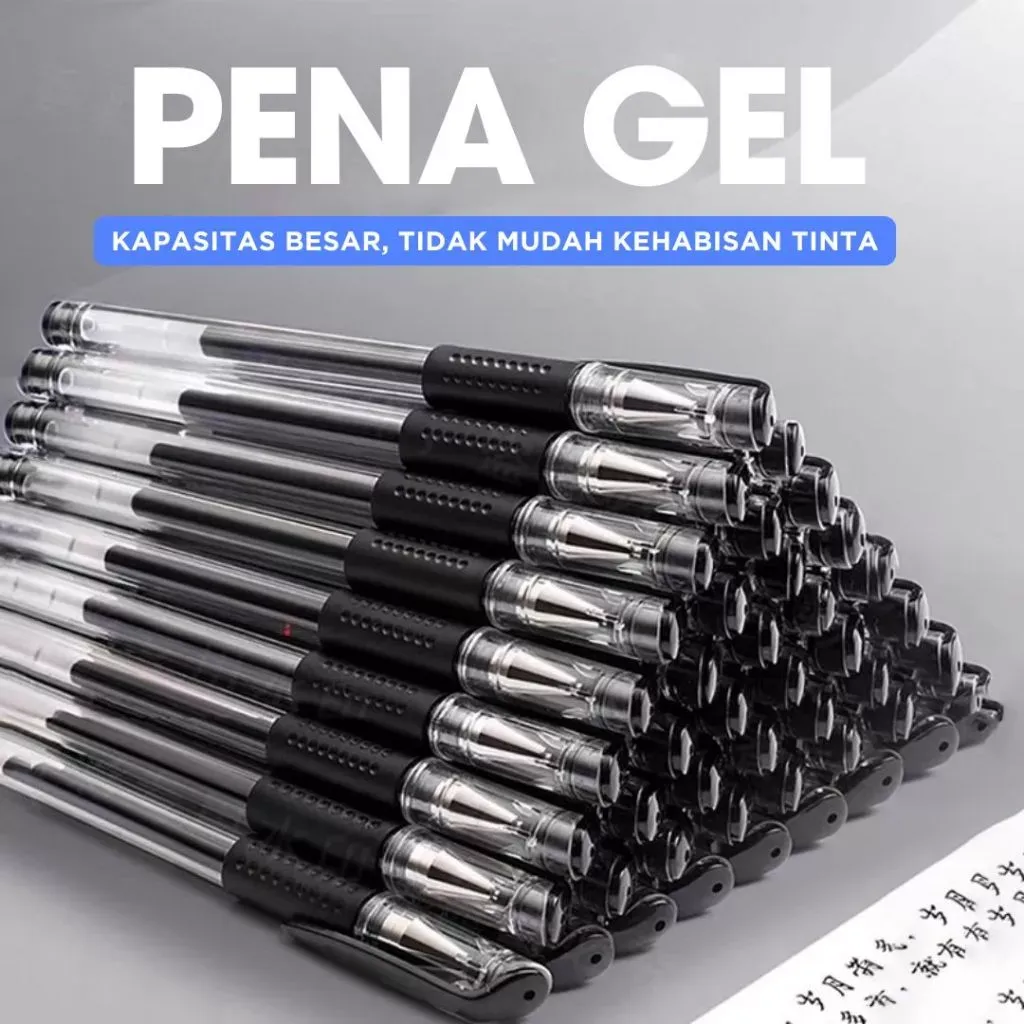 (BISA COD) 50 pcs Pena Tanda Tangan Ujian, Pena Gel, Pulpen Gel , Pena Khusus Siswa, Tinta Hitam Biru Merah, Siswa 0.5Mm Sederhana