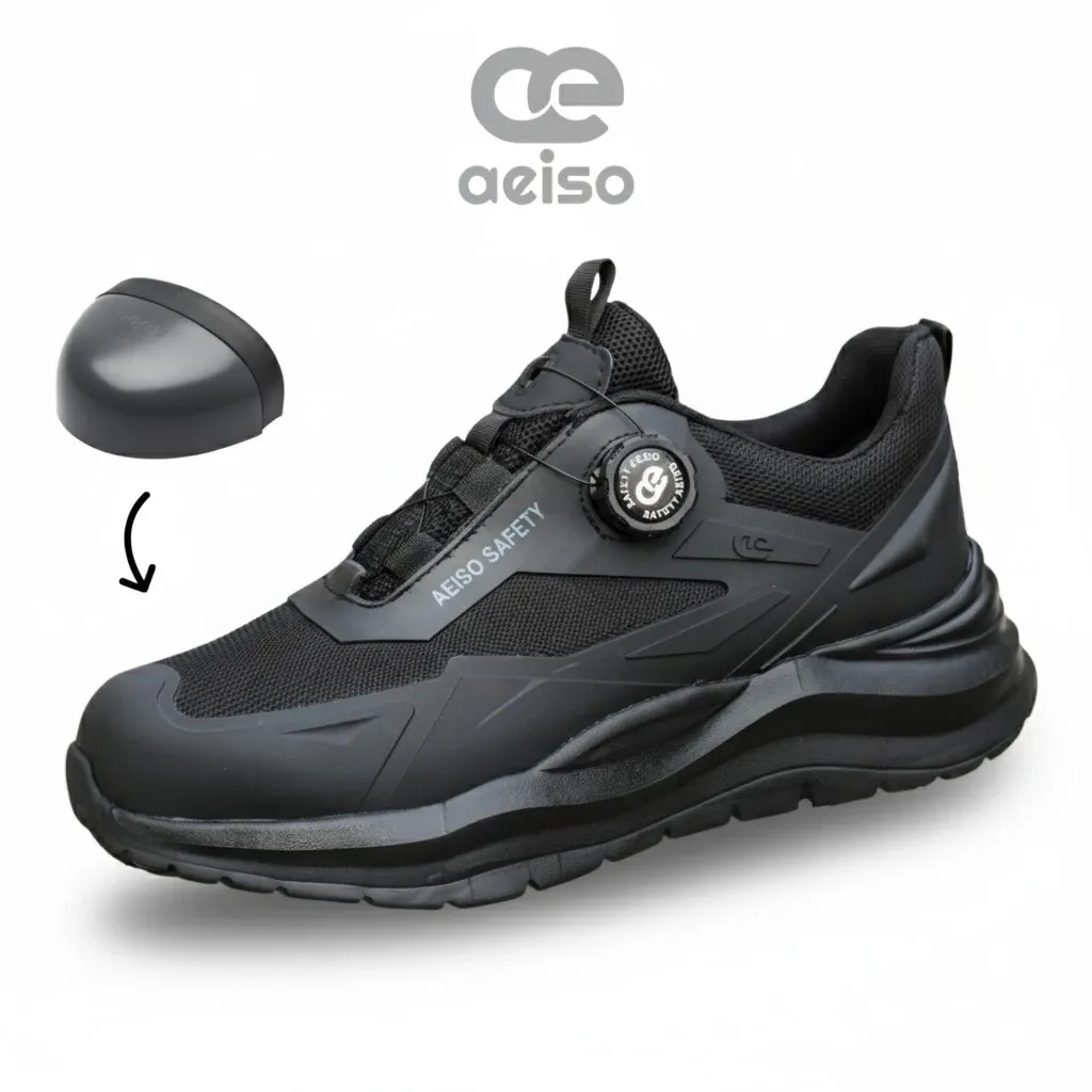 Aeiso - Sepatu Sporty Casual Hitam extra penguat di ujung kerja lapangan ringan Non K3 38-46