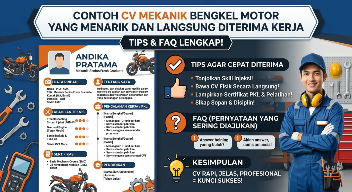 Contoh CV Mekanik Bengkel Motor yang Menarik dan Langsung Diterima Kerja