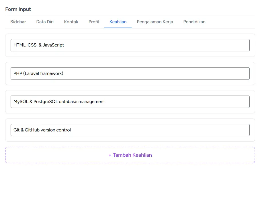Keahlian (Skills) | Cara Membuat CV Online Gratis Berformat PDF