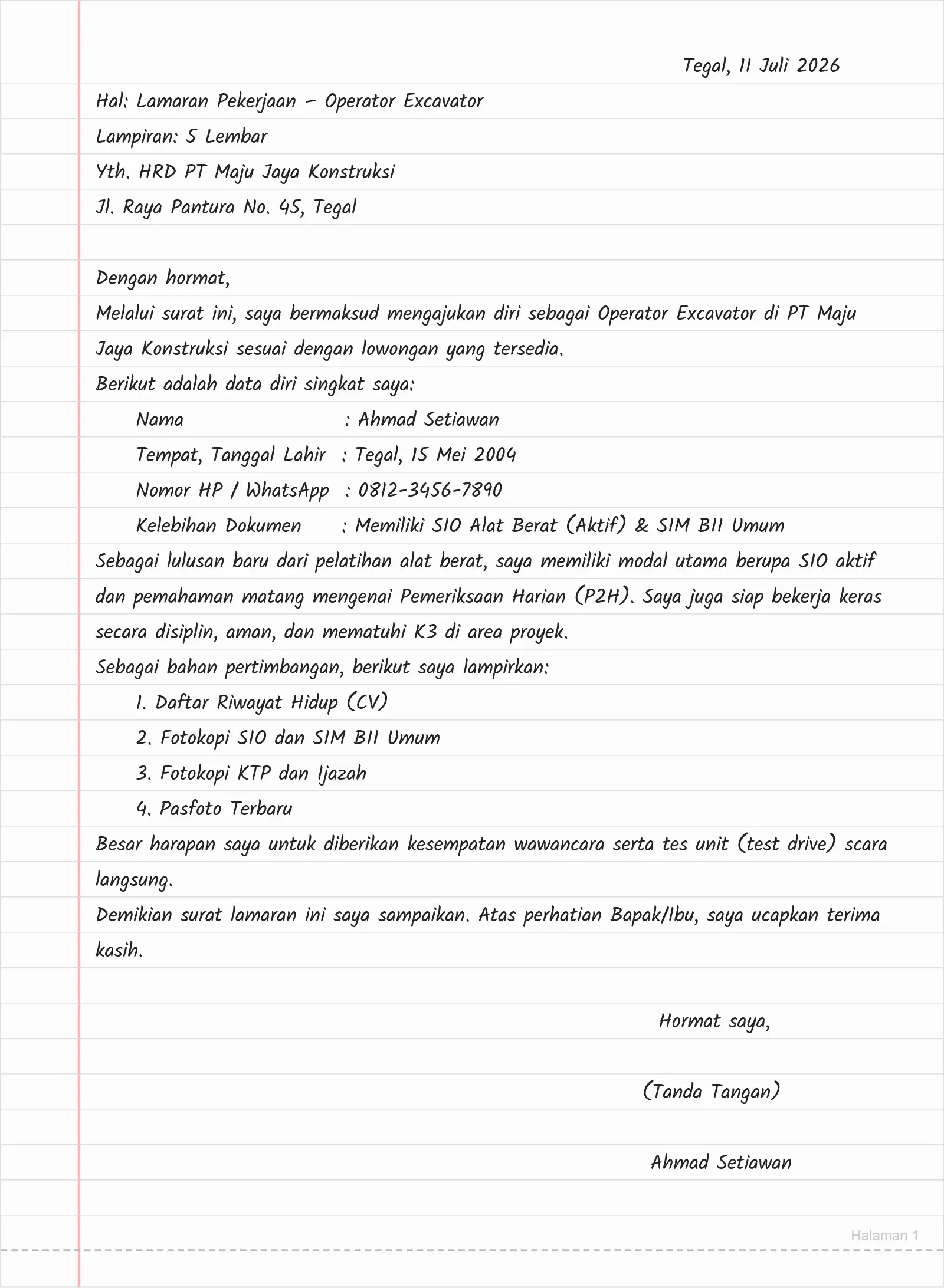 Versi Tulisan Tangan (Fresh Graduate)